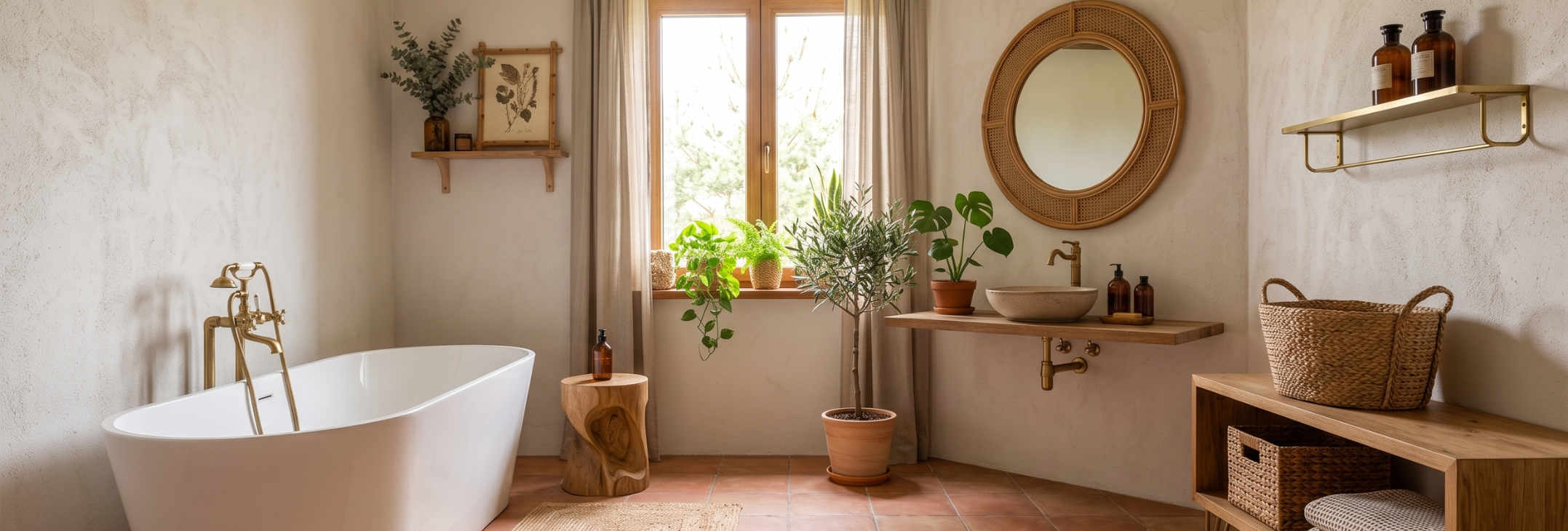 Ściany i podłoga łazienki boho