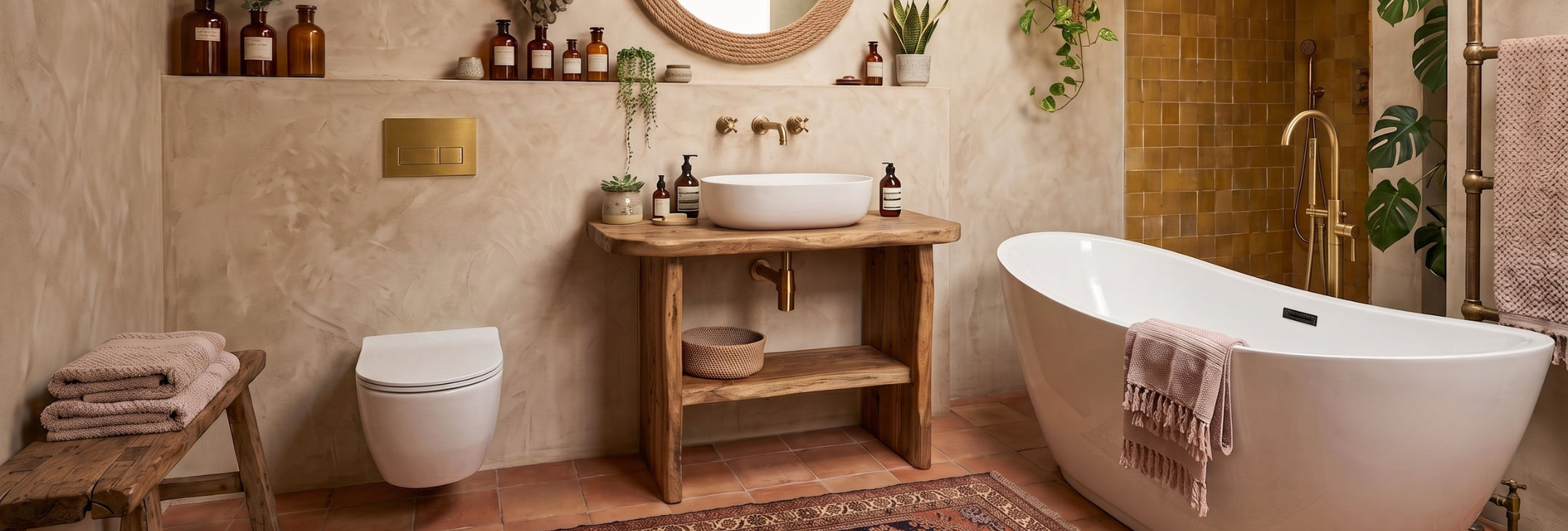 Armatura i oświetlenie w łazience boho