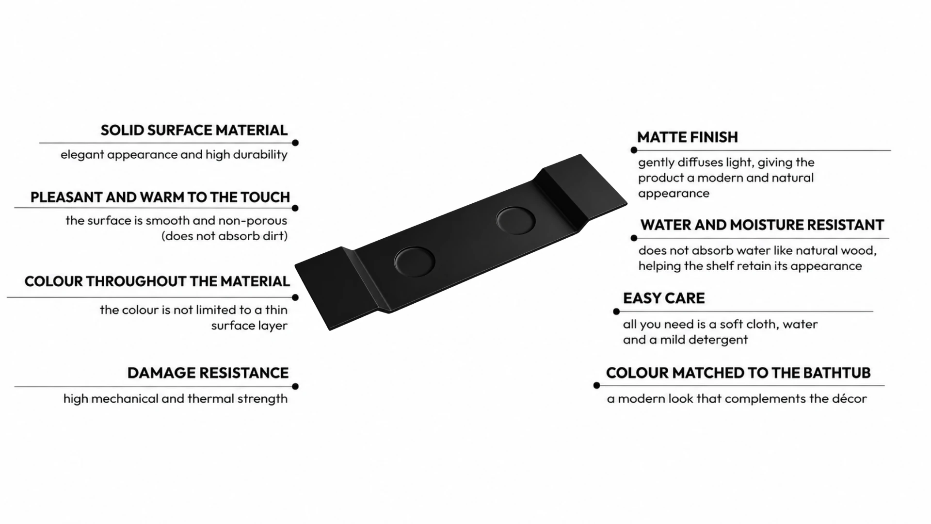 Bathtub shelf VANO Solid Surface Carbon Black
