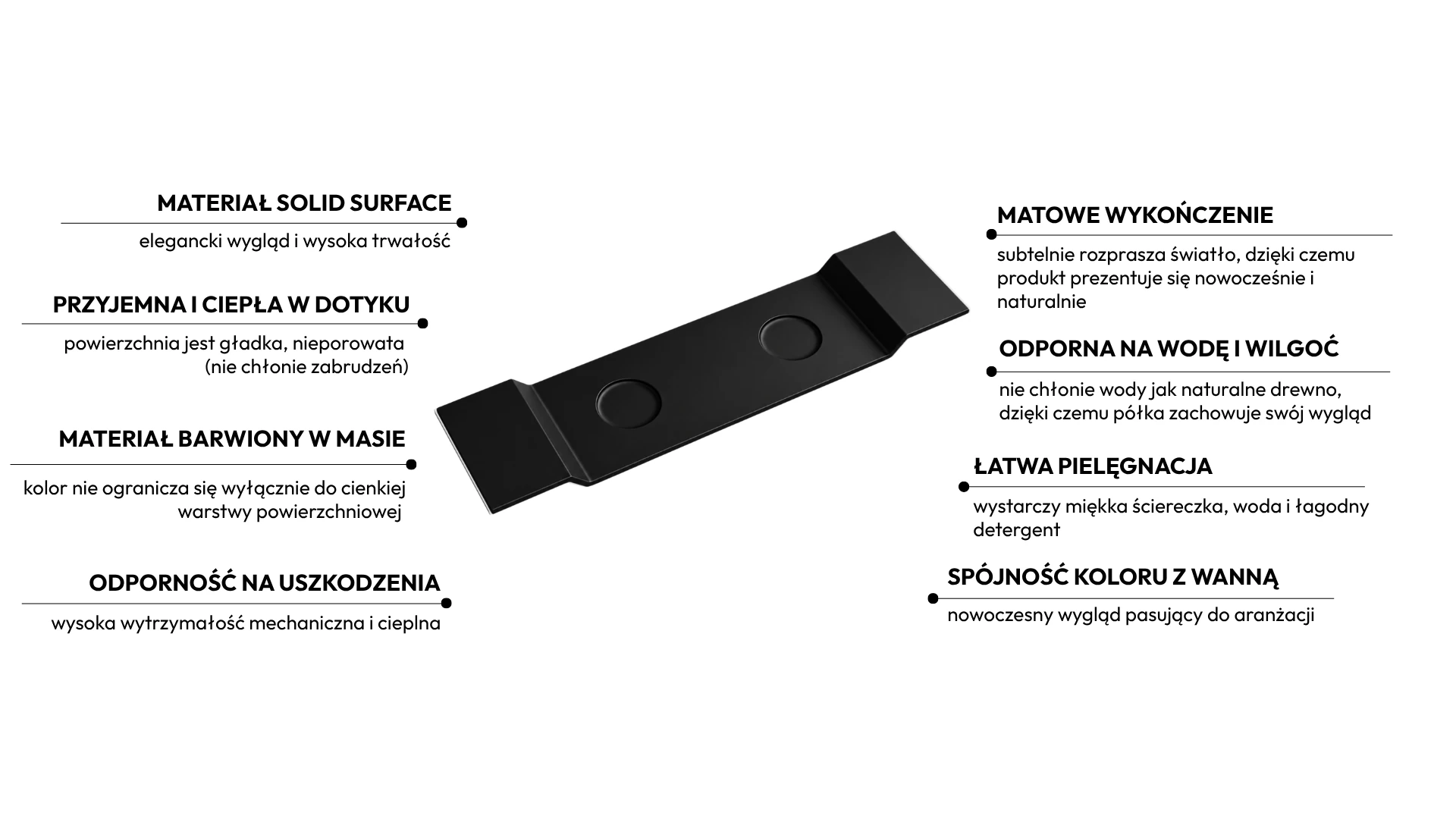 Półka na wannę VANO Solid Surface Carbon Black