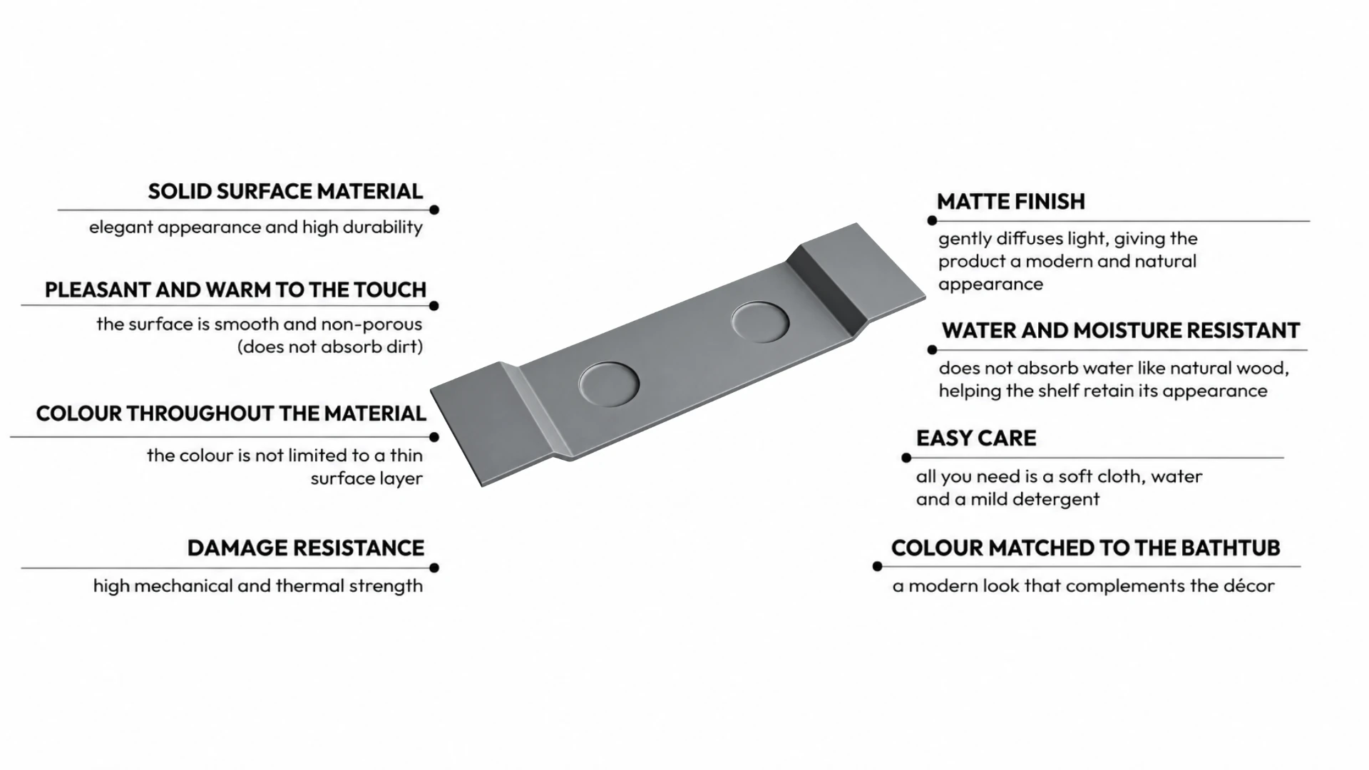 Bathtub shelf VANO Solid Surface Cemento Raw
