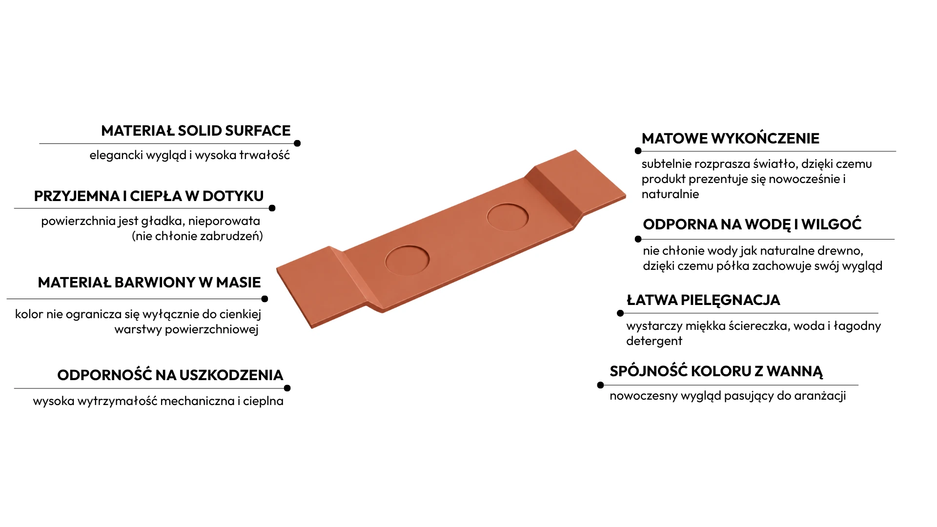 Półka na wannę VANO Solid Surface Cotto Antico