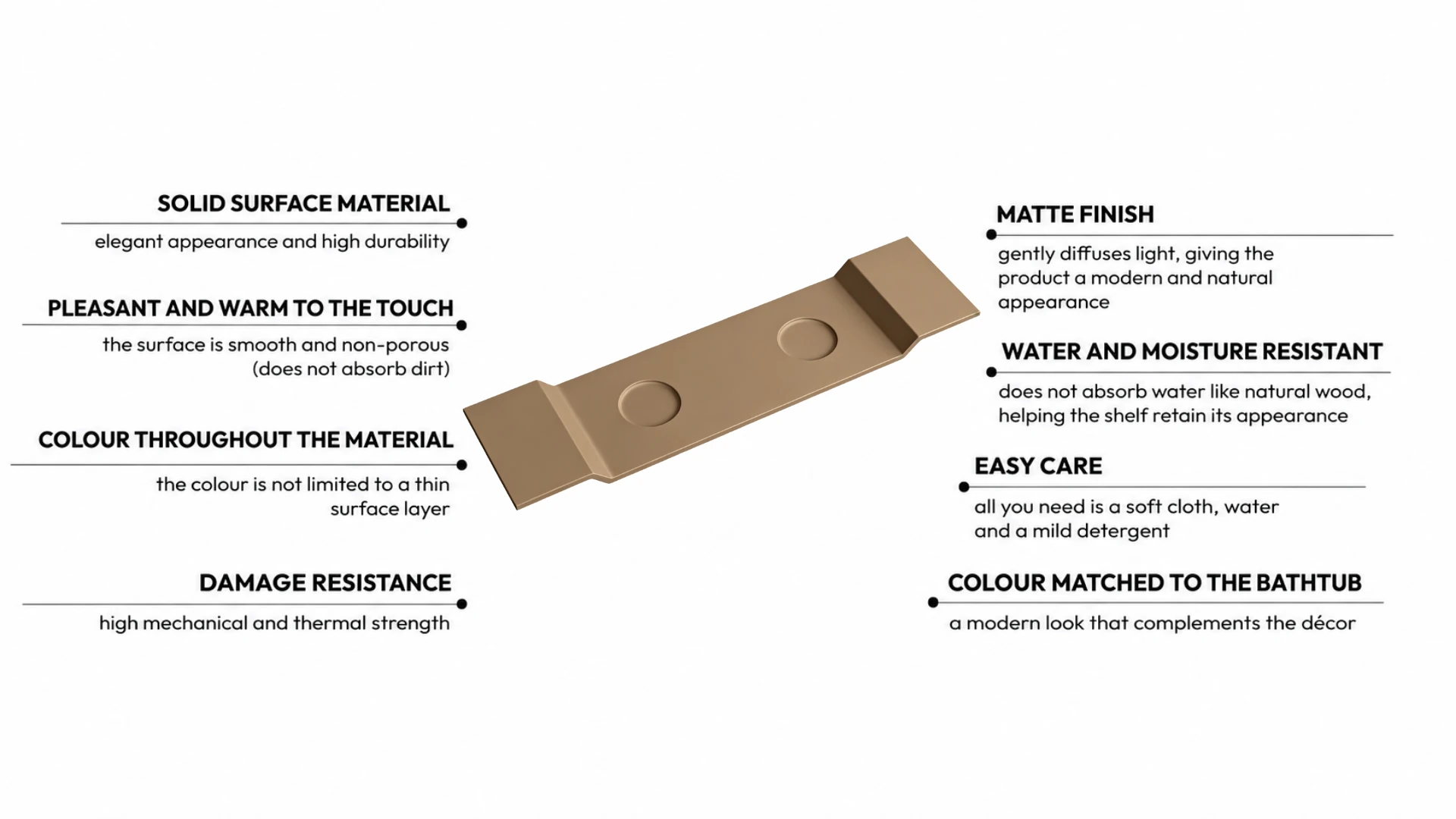Bathtub shelf VANO Solid Surface Mocca Mousse