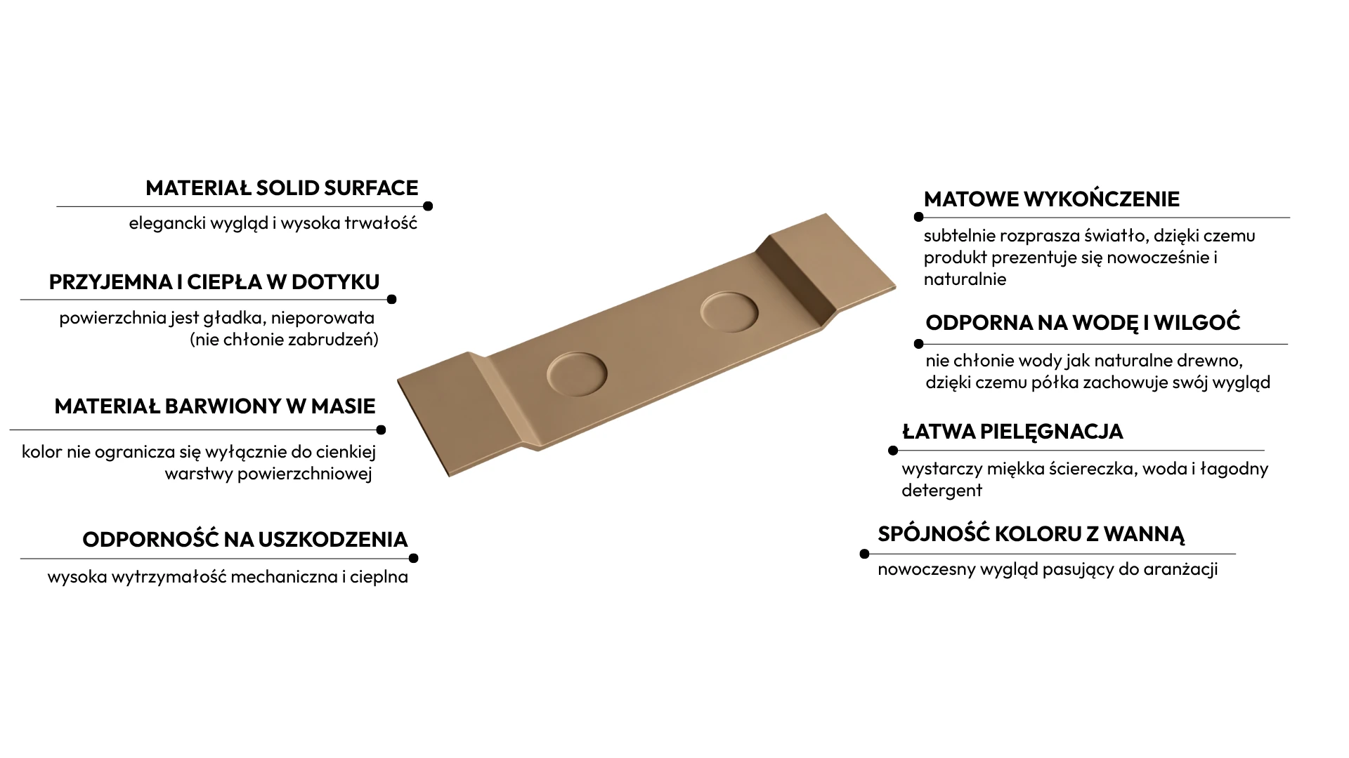Półka na wannę VANO Solid Surface Mocca Mousse