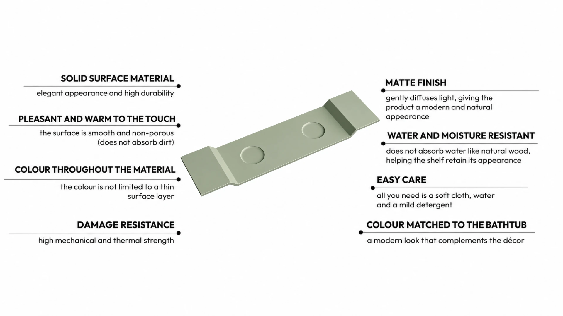 Bathtub shelf VANO Solid Surface Pistachio Cream