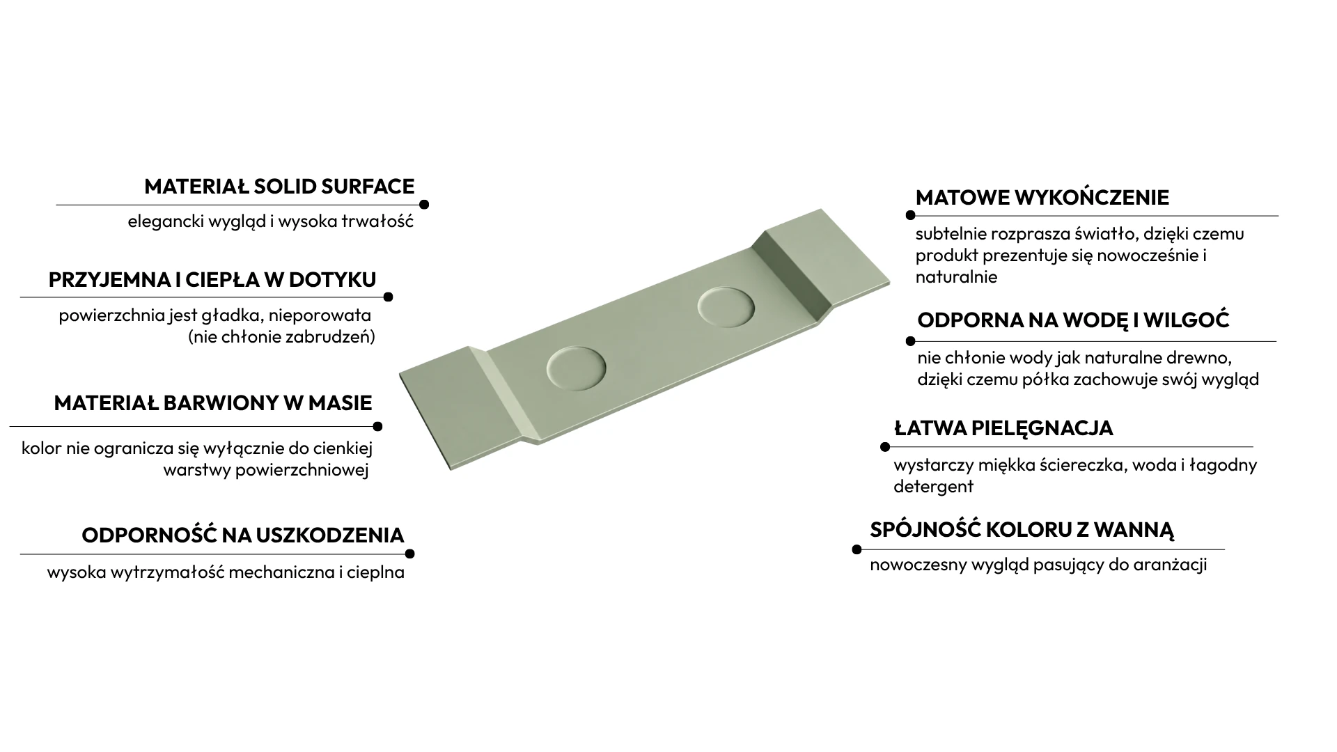 Półka na wannę VANO Solid Surface Pistachio Cream