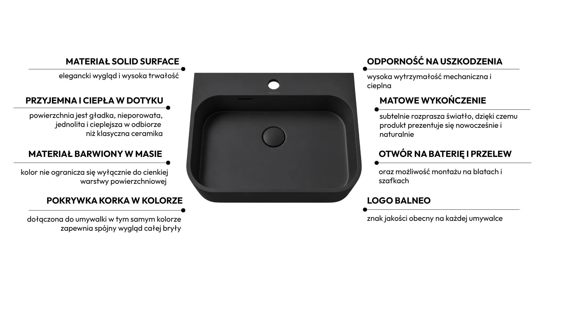 Umywalka BELORIA Solid Surface Carbon Black