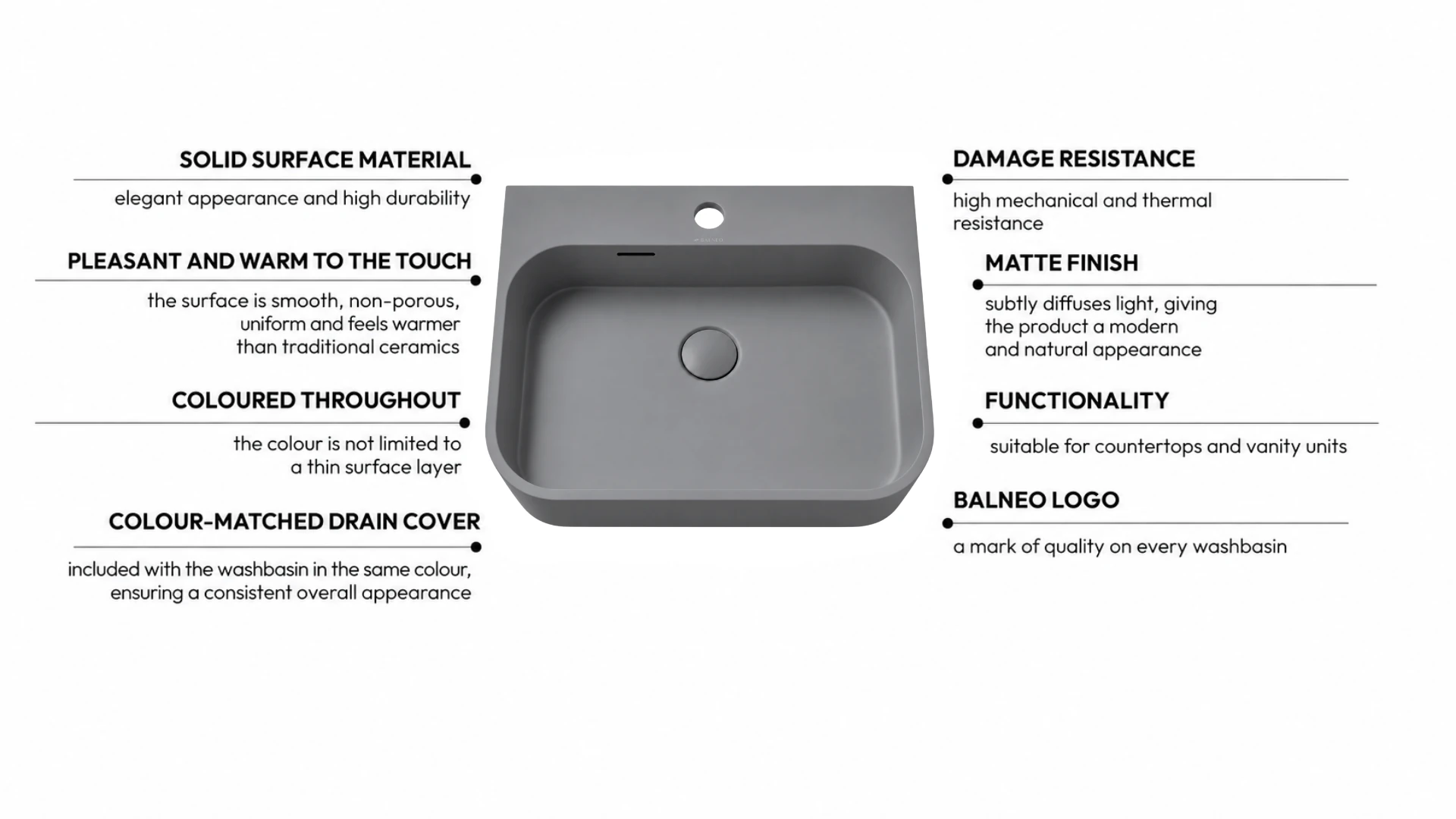 Washbasin BELORIA Solid Surface Cemento Raw