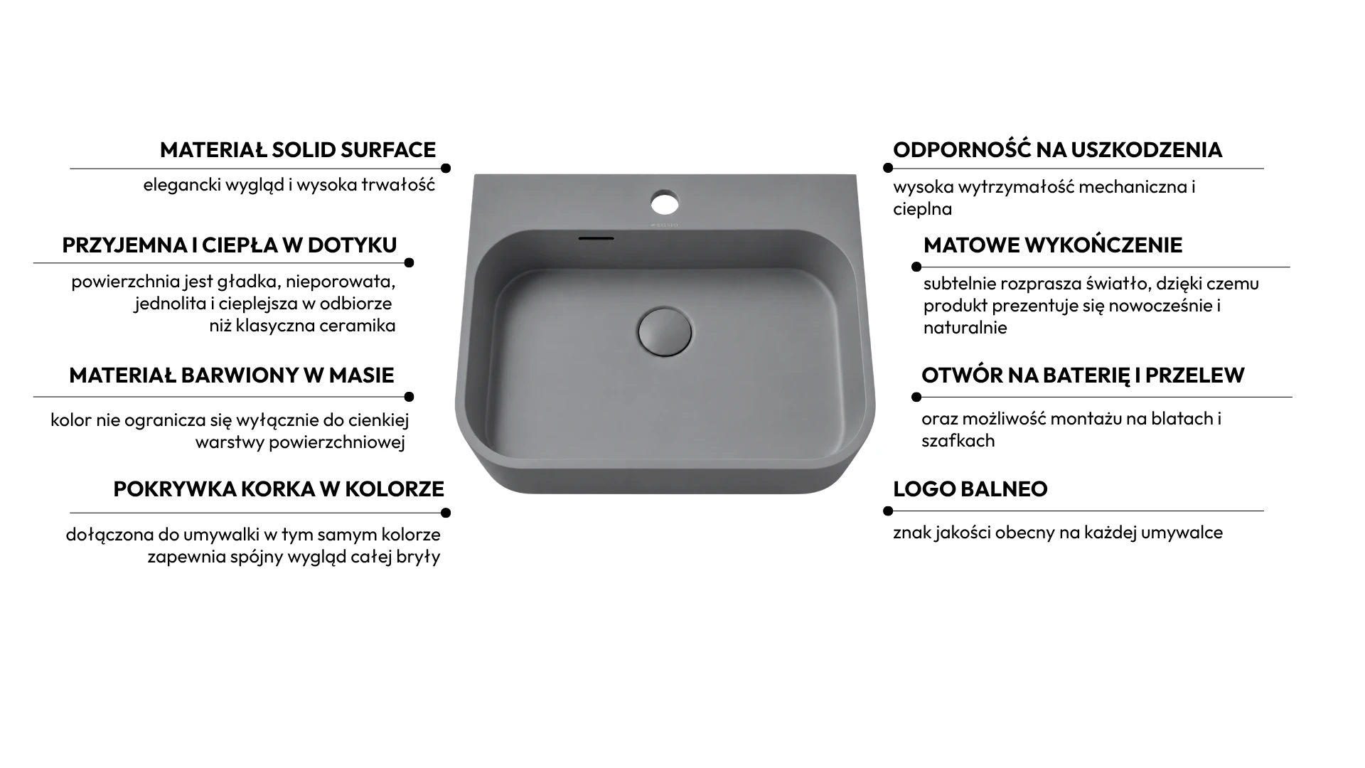 Umywalka BELORIA Solid Surface Cemento Raw