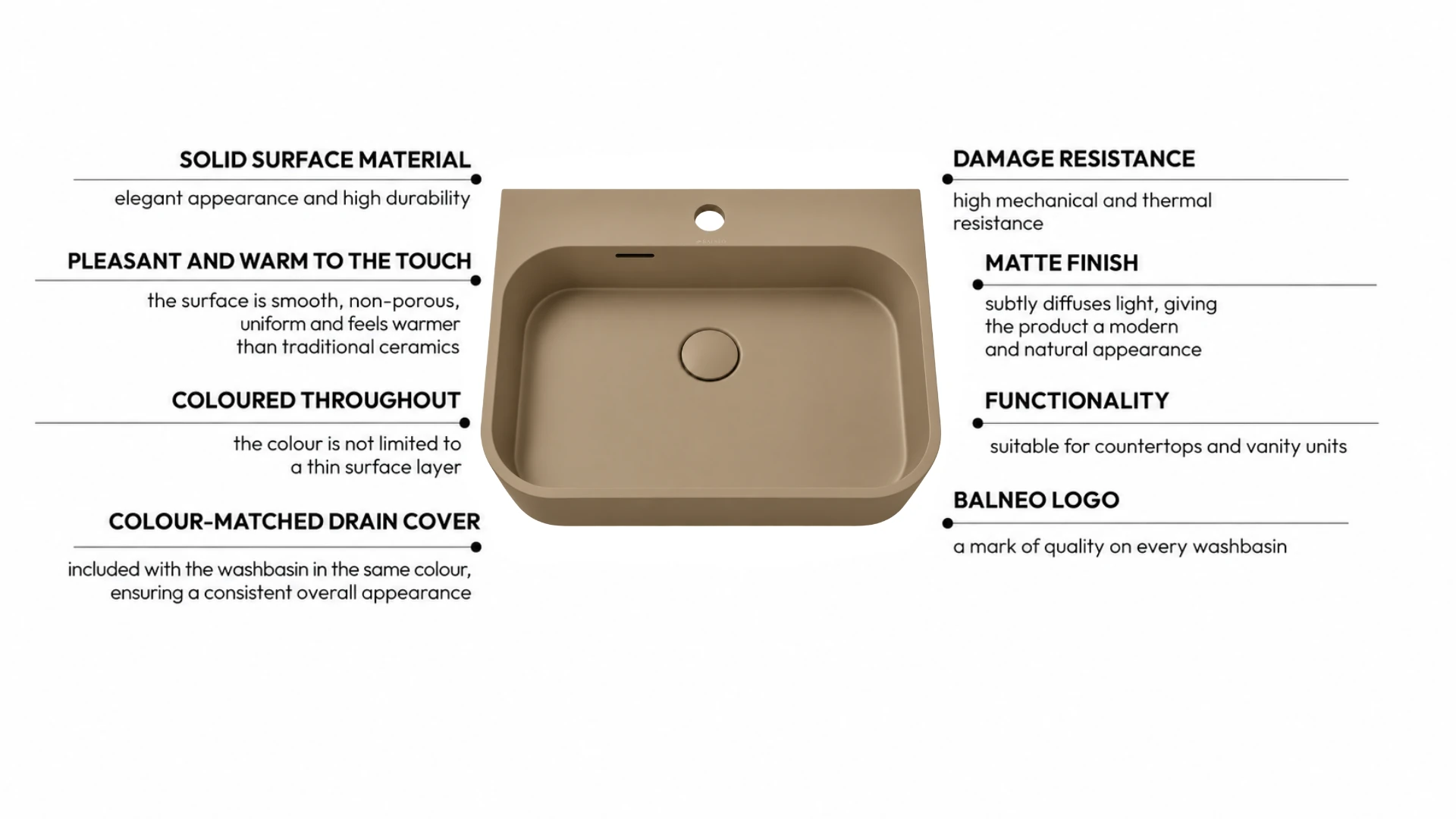 Washbasin BELORIA Solid Surface Mocca Mousse