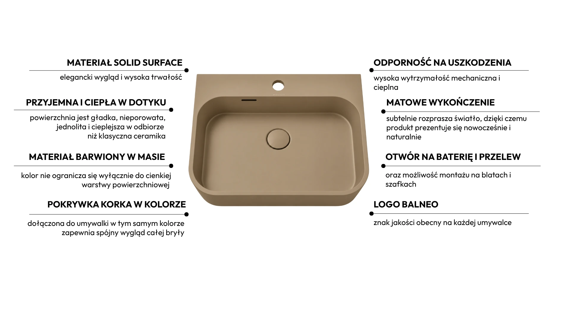 Umywalka BELORIA Solid Surface Mocca Mousse