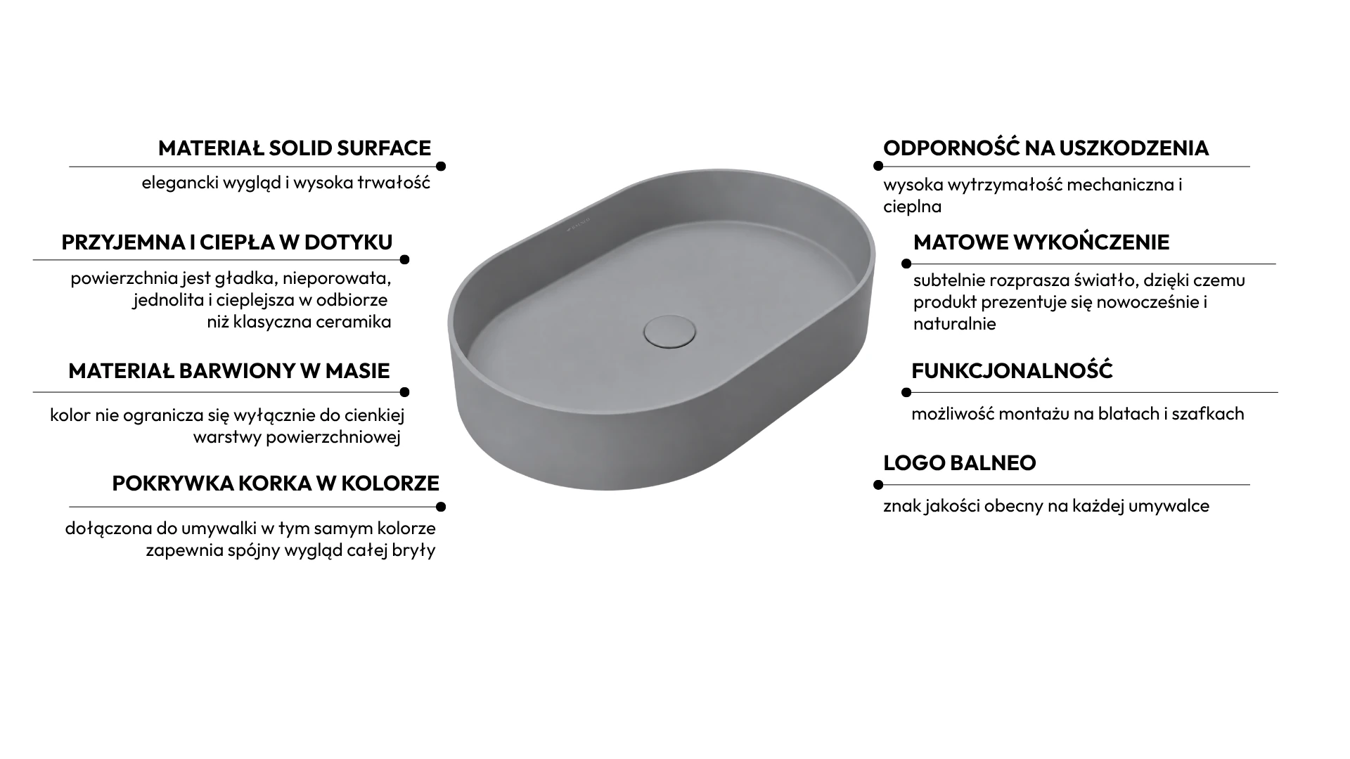 Umywalka ETERIA Solid Surface Cemento Raw