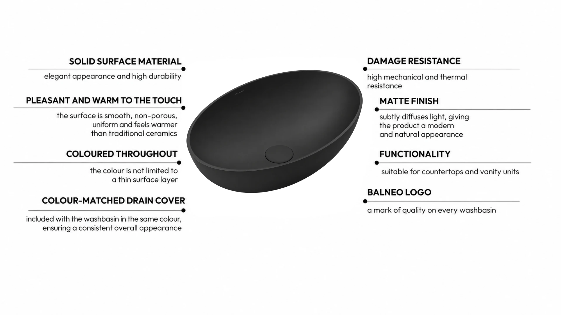 Washbasin SOVELIA Solid Surface Carbon Black