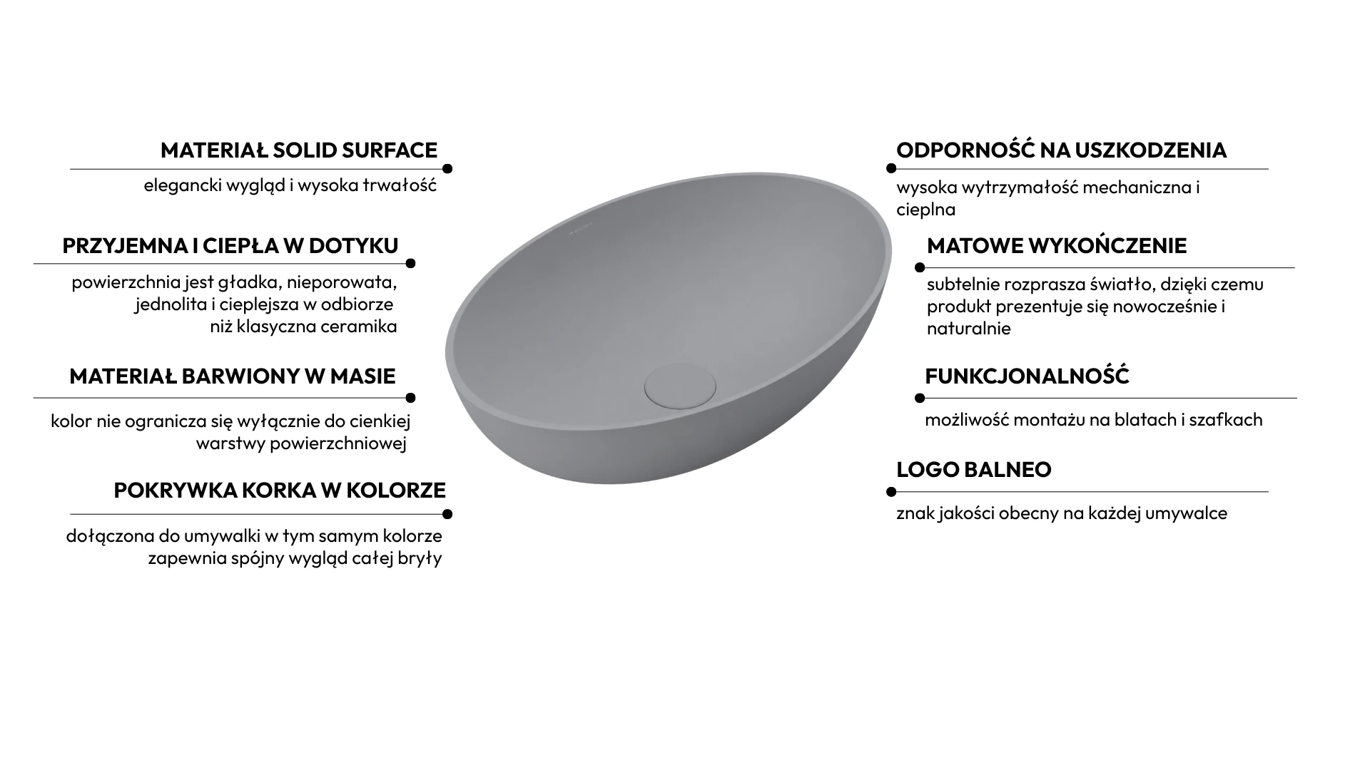 Umywalka SOVELIA Solid Surface Cemento Raw