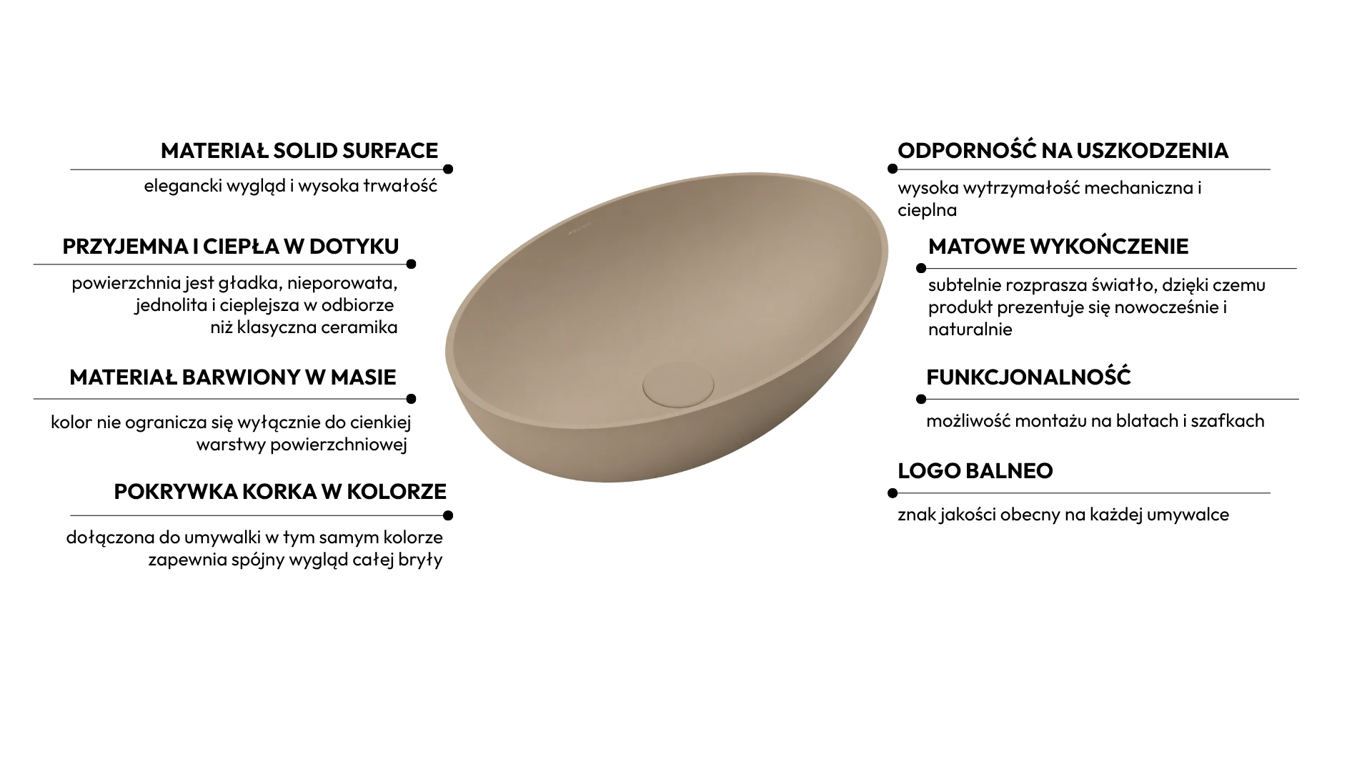 Umywalka SOVELIA Solid Surface Mocca Mousse