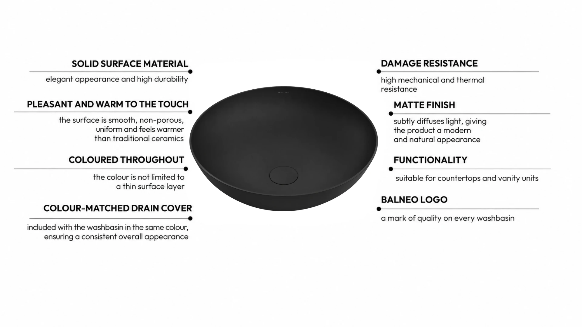 Washbasin TIERA Solid Surface Carbon Black