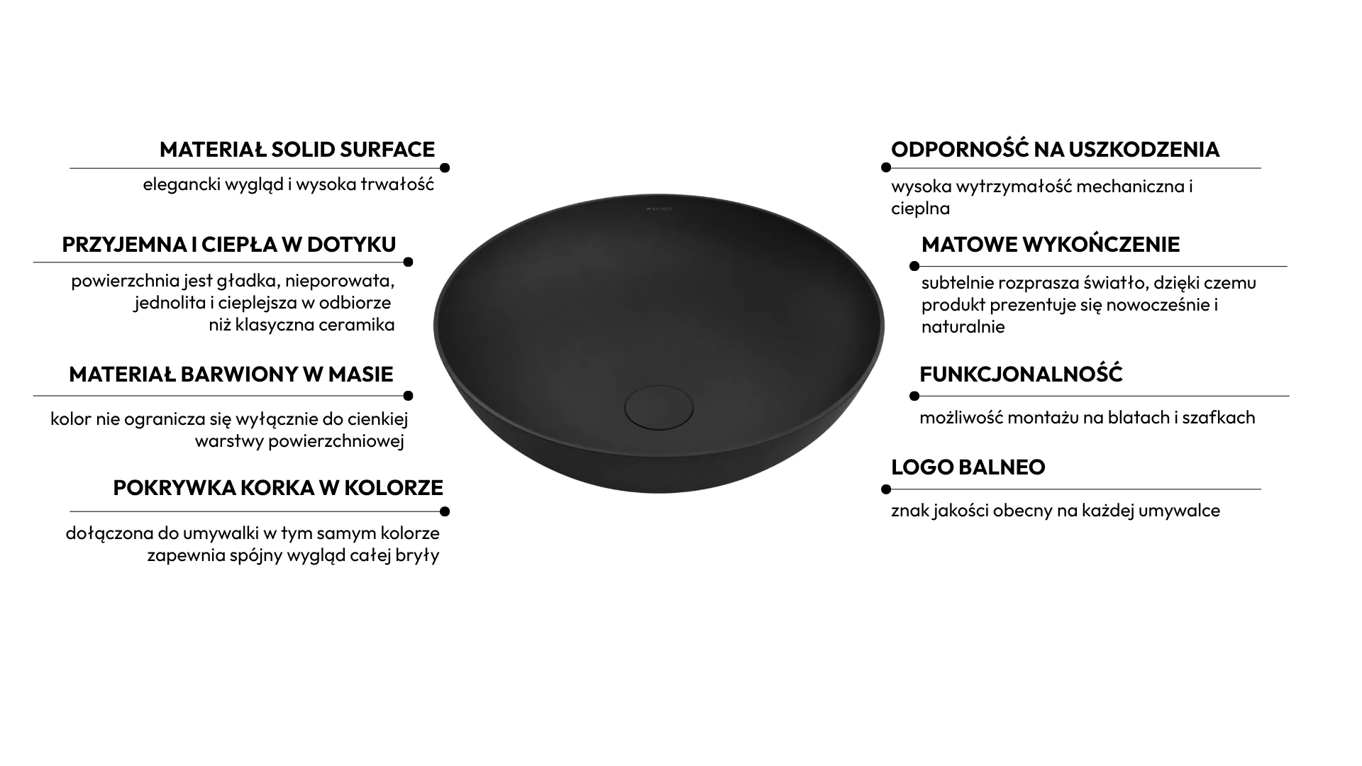 Umywalka TIERA Solid Surface Carbon Black