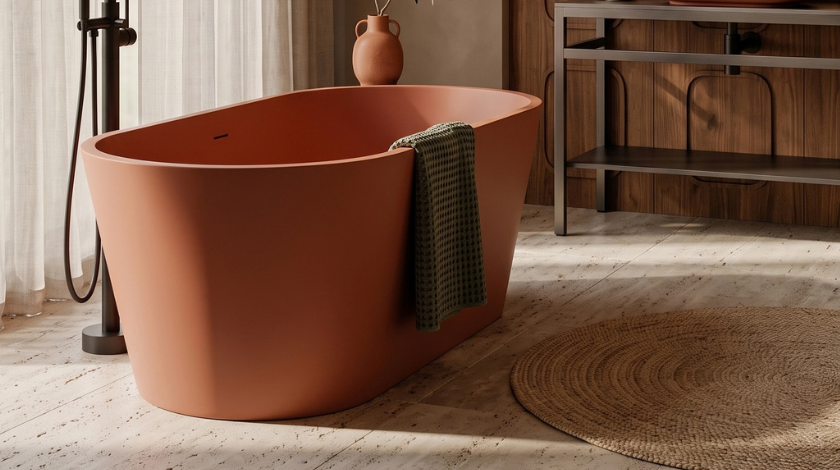 Wanna wolnostojąca VALIA Solid Surface Cashmere Dune z syfonem i korkiem