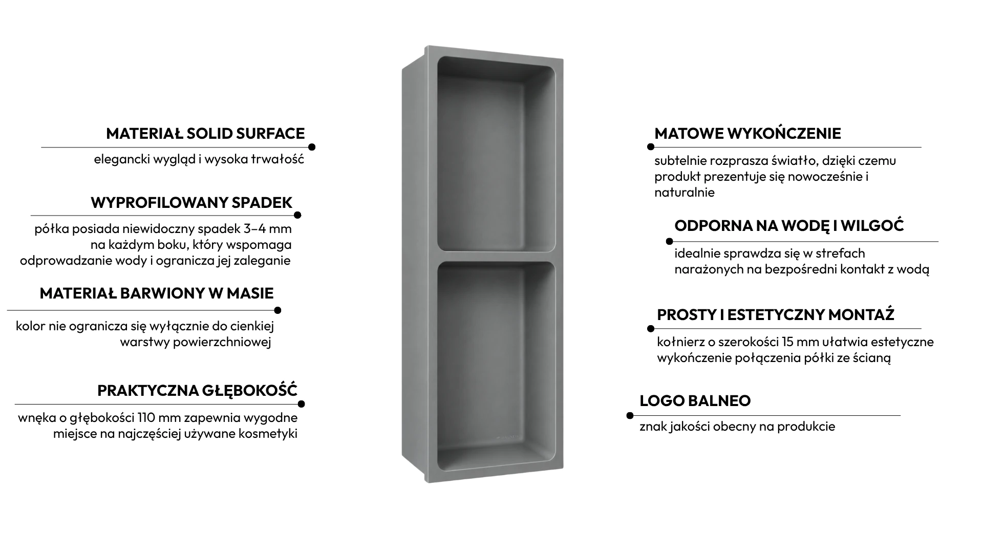 Półka wnękowa WALL-BOX Solid Duo Cemento Raw