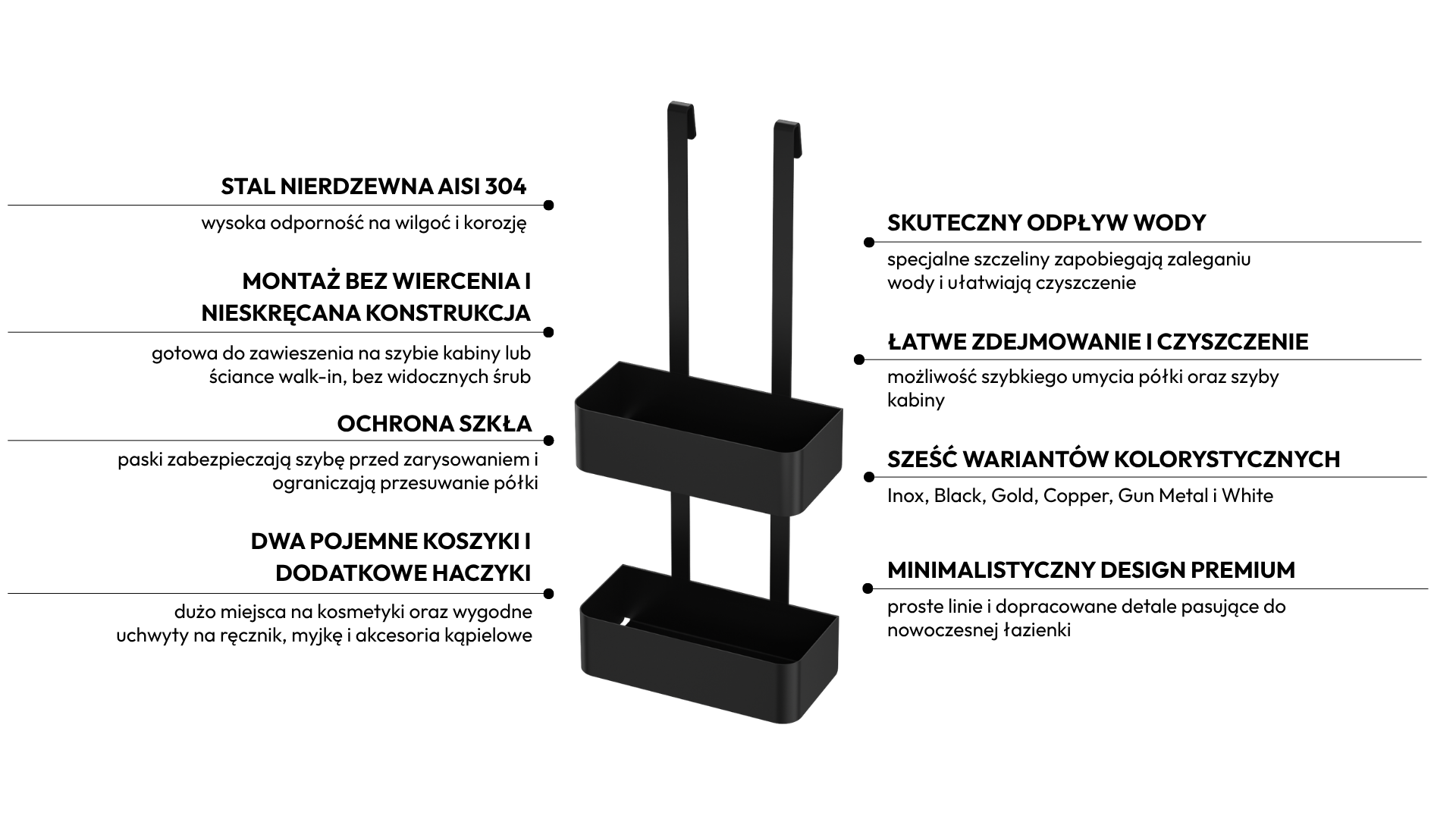 Półka na kabinę Balneo MARELLO BLACK