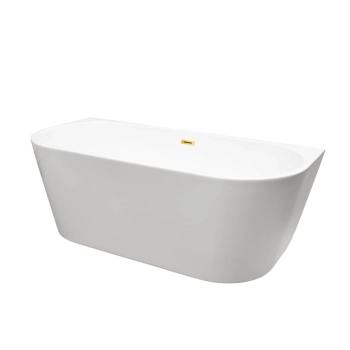 Balneo VIVA wall-mounted freestanding bathtub, white, 170 x 80 cm, acrylic, with stainless steel frame and 6 stabilizing legs, overflow, and mirror gold click-clack drain