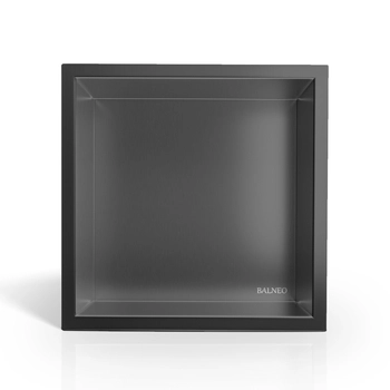 Balneo Wall Box One Recessed Shelf, Gun Metal, 30 x 30 x 7 cm, Brushed Stainless Steel with Flange