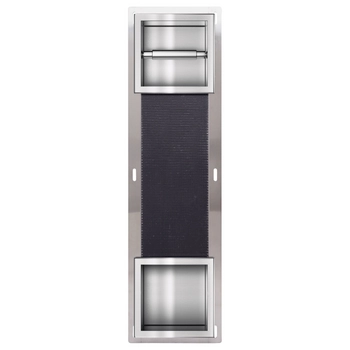 Balneo Wall Box Paper 2 recessed paper holder with built-in storage in brushed stainless steel.