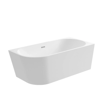Right corner freestanding bathtub Balneo Avola 160 x 80 cm white acrylic with stainless steel frame and 6 stabilizing legs with chrome overflow and drain plug