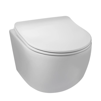 Balneo Luna White Rimless Wall-Hung WC Pan, Collarless, with Slow-Closing Duroplast Seat
