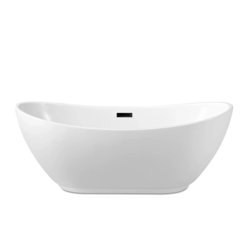 Balneo PARMA freestanding bathtub 170 x 72 cm, white acrylic with a stainless steel frame and 6 stabilizing legs, featuring an overflow and black drain