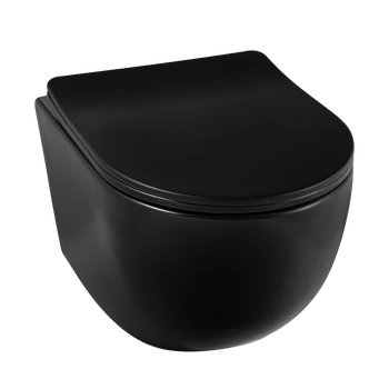 Balneo Luna Black Rimless Wall-Hung Toilet Bowl without Flush Rim, with Soft-Close Duroplast Seat
