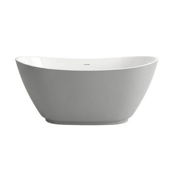 Freestanding bathtub Balneo PARMA NO RIM 170 x 72 cm white grey acrylic with frame made of stainless steel and 6 stabilizing legs with overflow and white plug