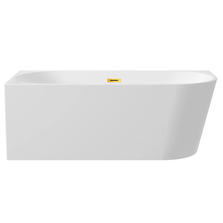 Balneo AVOLA 150 × 75 cm Right-Hand Corner Freestanding Bathtub, White Acrylic with Stainless Steel Frame and 6 Stabilizing Feet, with Overflow and Mirror-Gold Plug