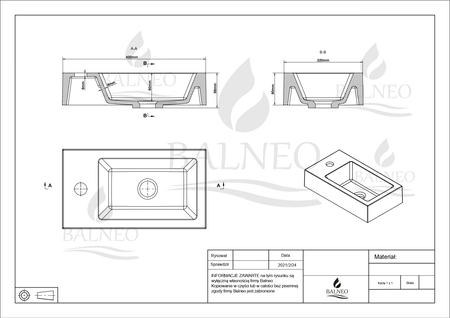 Umywalka nablatowa Balneo Vega 40 x 22 biała z konglomeratu