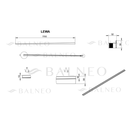 Listwa spadkowa Balneo inox podłogowa lewa 170 cm