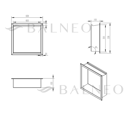 Balneo Wall Box LED Recessed Shelf Copper 30 x 30 x 10 cm