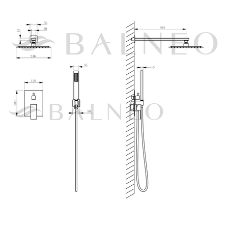 Bateria prysznicowa Balneo Cascade zestaw 3 gun metal