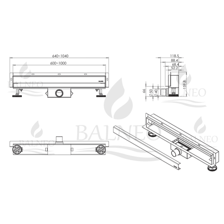 Odpływ liniowy ścienny Balneo W-Drain NEXT 2w1 60 cm złoty dwustronny