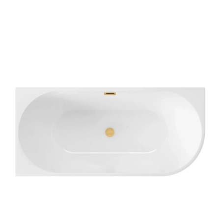 Left Corner Freestanding Bathtub Balneo AVOLA 170 x 80 cm White Acrylic with Stainless Steel Frame and 6 Stabilizing Legs with Overflow and Golden Plug