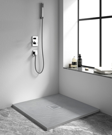 Balneo Stone Tray Composite Rectangular Shower Tray 100 × 80 × 2.5 cm, Light Gray, Low Profile