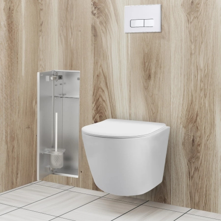 Balneo Wall Box Brush L Tiles – left recessed toilet brush holder, stainless steel