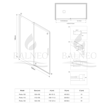 Drzwi prysznicowe rozsuwane Balneo Porta – Czarny 100 cm