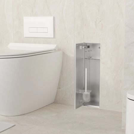 Balneo Wall Box Brush L Tiles – left recessed toilet brush holder, stainless steel