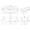 Freestanding bathtub corner left Balneo AVOLA NO RIM 170 x 80 cm white black acrylic with frame made of stainless steel and 6 stabilizing legs with overflow and white plug