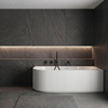 Freestanding bathtub corner right Balneo AVOLA fluted NO RIM 170 x 80 cm white acrylic with frame made of stainless steel and 6 stabilizing legs with overflow and white plug