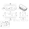 Freestanding bathtub wall-mounted Balneo VIVA fluted 150 x 75 cm white grey acrylic with frame made of stainless steel and 6 stabilizing legs with overflow and white plug