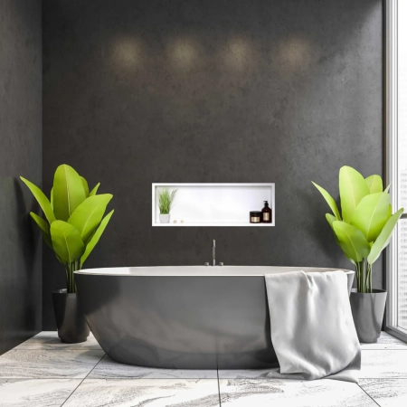 Półka wnękowa Balneo Wall Box One White 90 x 30 x 10 cm biała ze stali nierdzewnej z kołnierzem