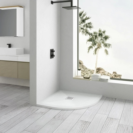 Balneo Stone Tray Composite Shower Tray 90 x 90 x 2.5 cm White Low-Profile Semi-Circular