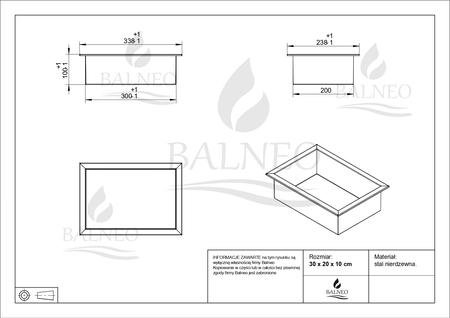 Półka wnękowa Balneo WALL-BOX ONE Gold 30x20x10 cm złota ze stali nierdzewnej z kołnierzem