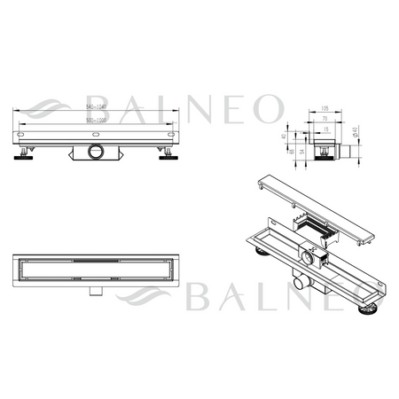 Odpływ liniowy przyścienny Balneo Wall&Floor Inox 60 cm dwustronny